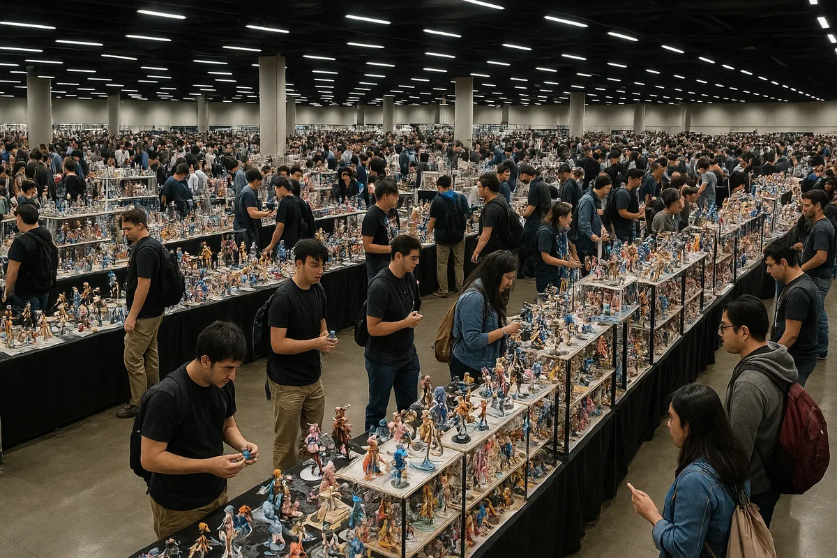 フィギュアコレクターが集まるコンベンションの会場風景と展示ブース