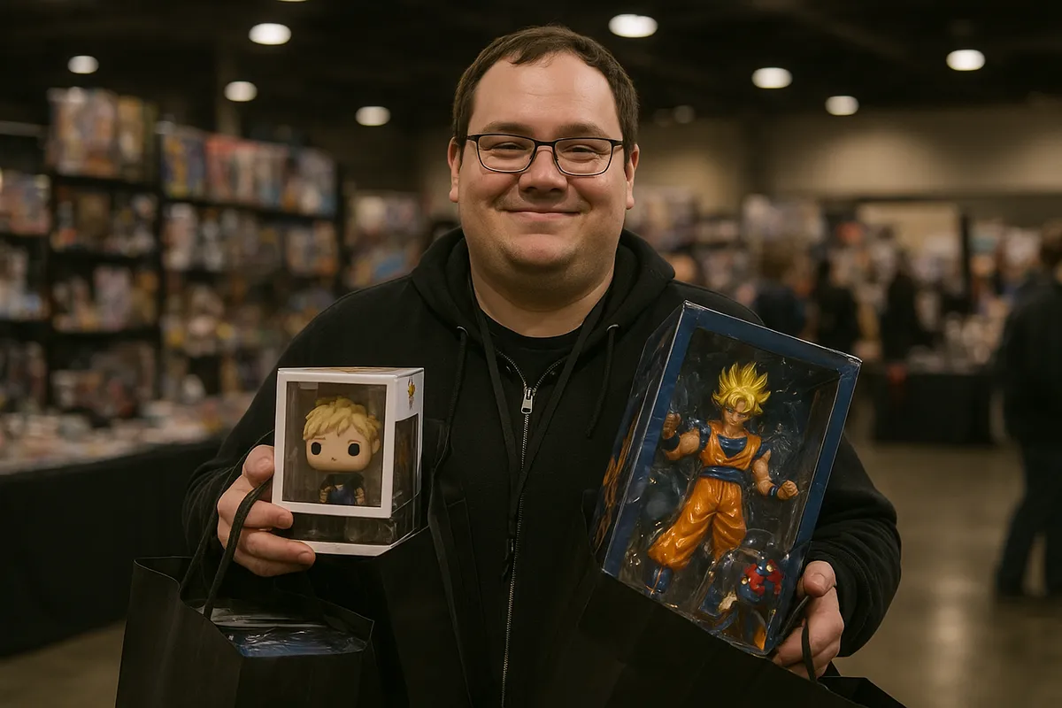 フィギュアコレクターが集まるコンベンションの会場風景と展示ブース