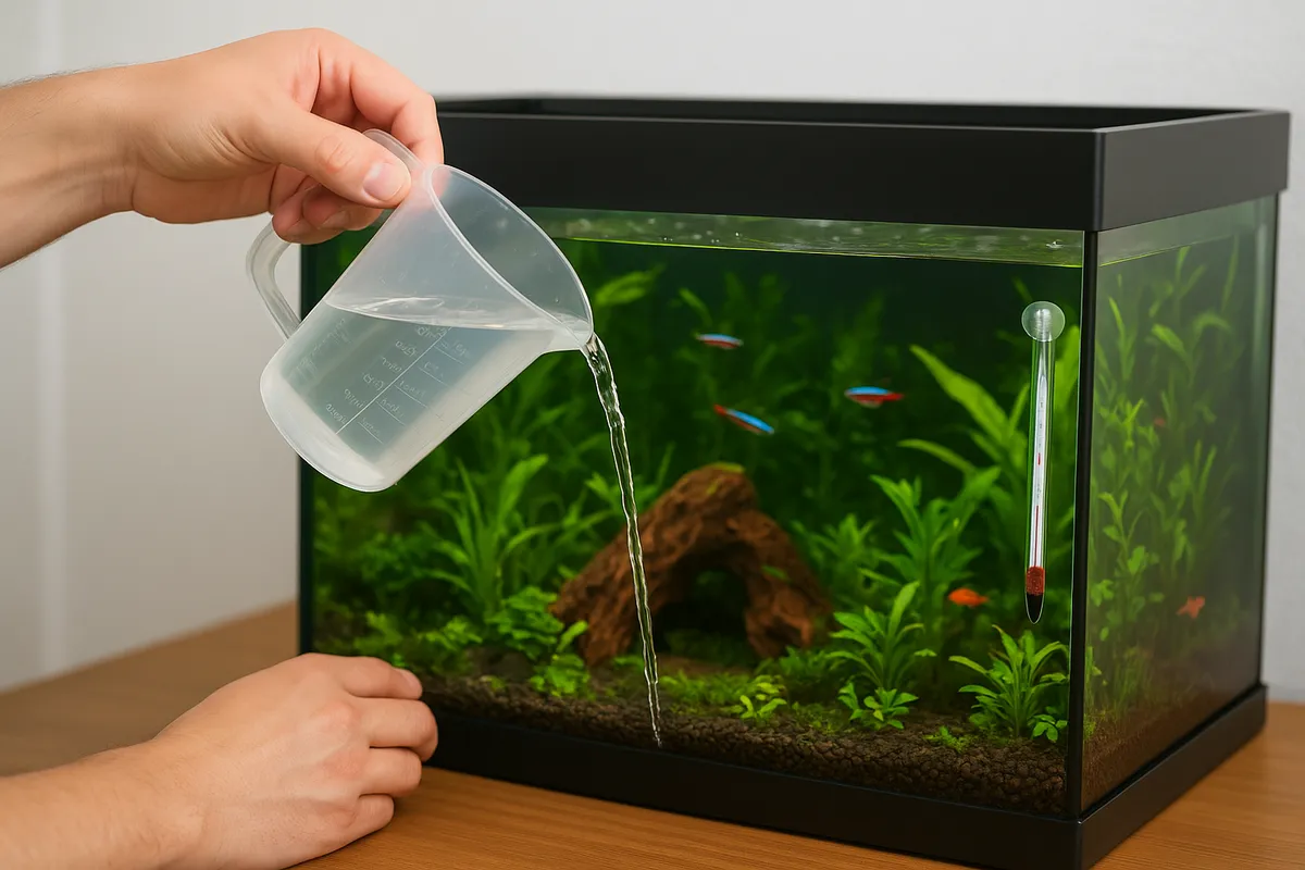 熱帯魚が泳ぐ美しい淡水水槽の飼育風景。