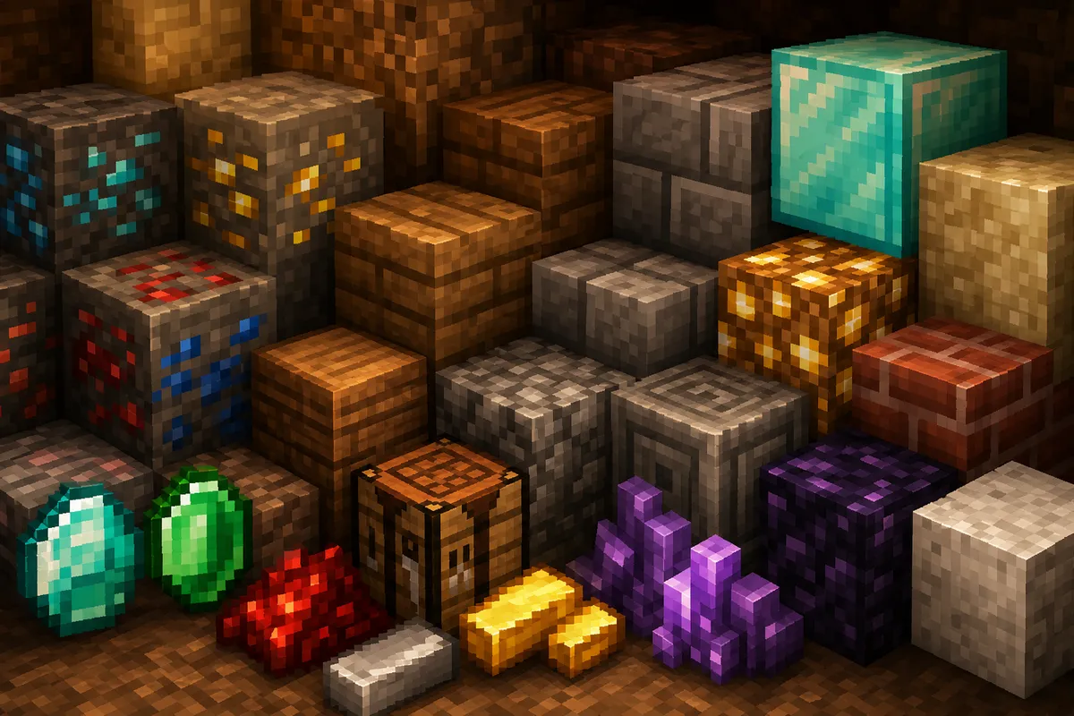 サンドボックスゲームの自由な創作と建築の世界を表現した複数の視点のデジタル画像集。