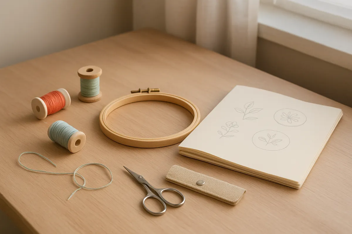 初心者向けハンドクラフト手仕事の基本道具と制作風景のガイド画像。