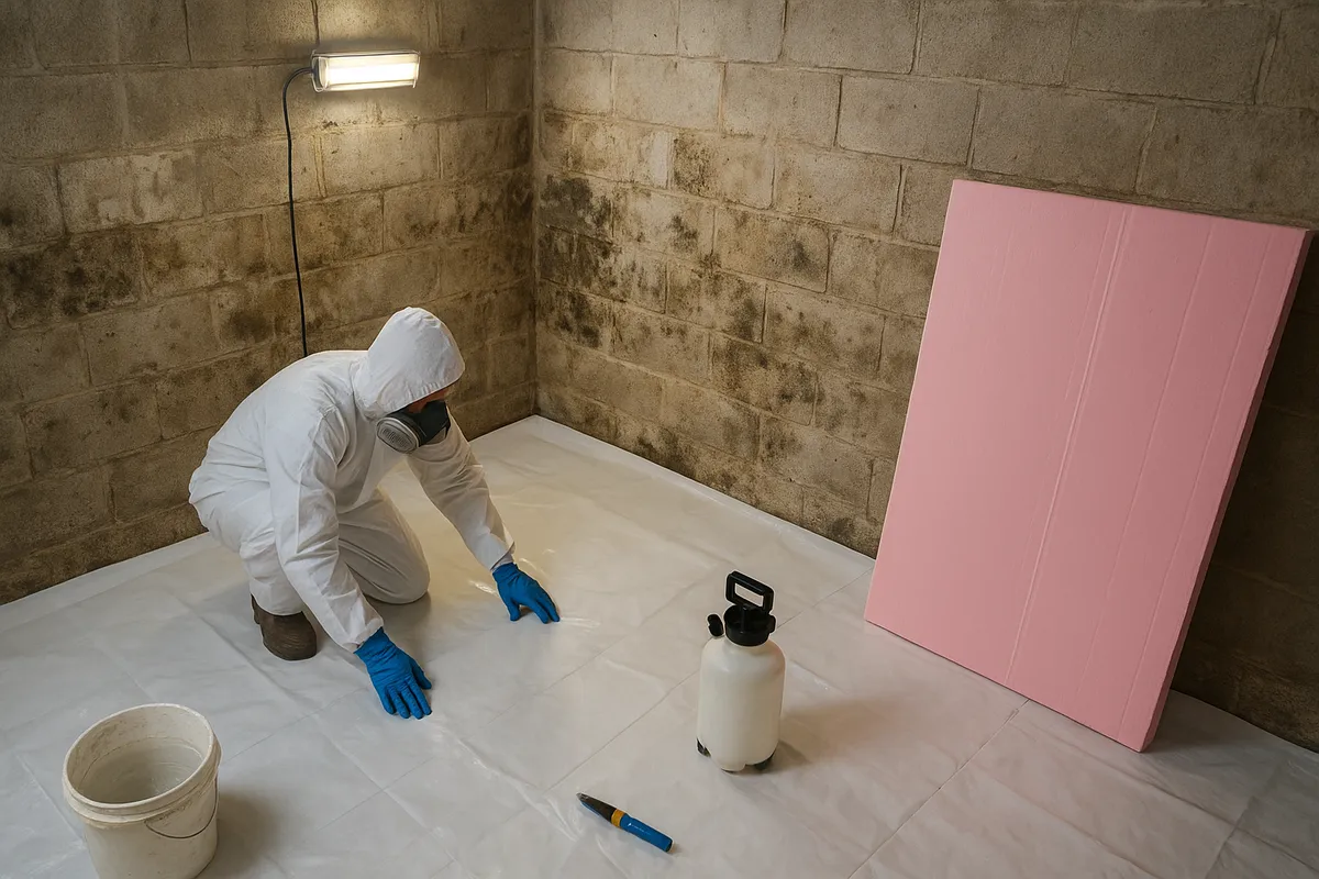 住まいのカビ・結露問題を解決するリフォーム・業者による専門的な施工作業の様子。
