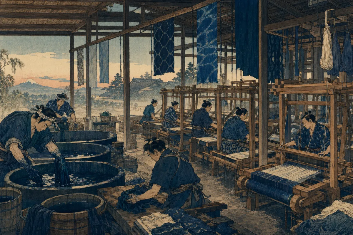 日本の伝統工芸職人が代々受け継がれた技法を用いて精密に作品を制作している情景