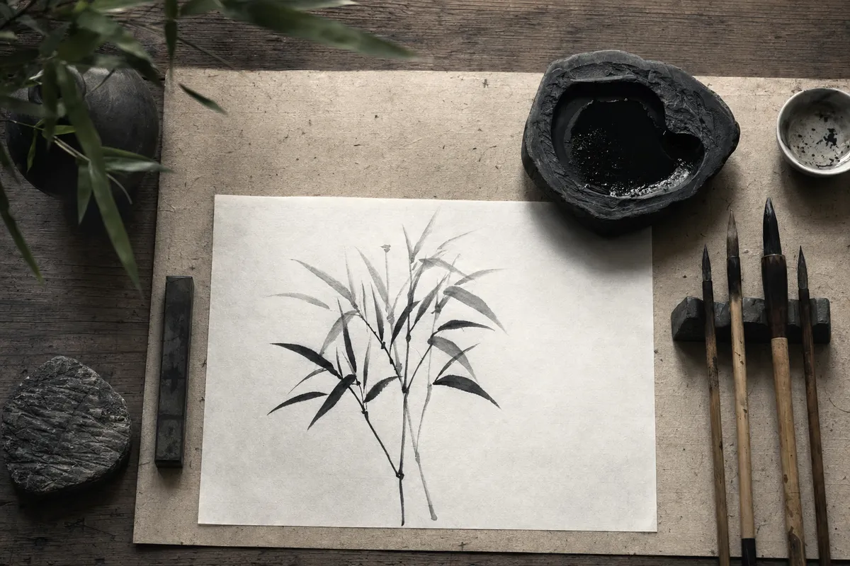 日本の伝統工芸職人が代々受け継がれた技法を用いて精密に作品を制作している情景