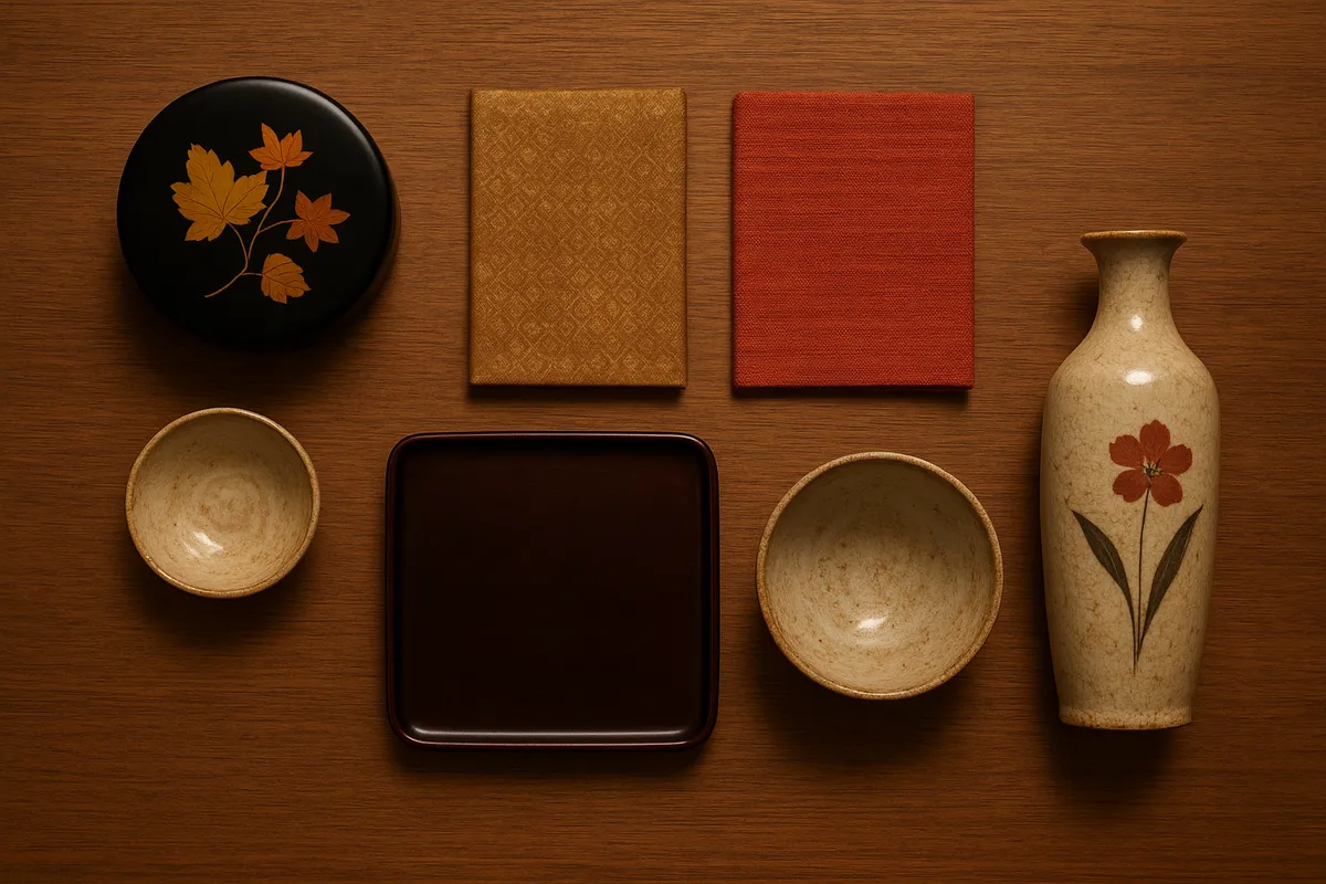 日本の伝統工芸品を鑑賞し、質と技法を見極めるためのガイド的シーン。