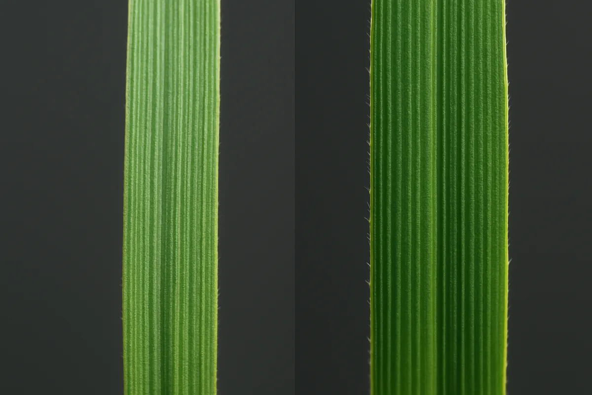 様々な芝生の種類を比較し、それぞれの特徴が視覚的にわかる画像。