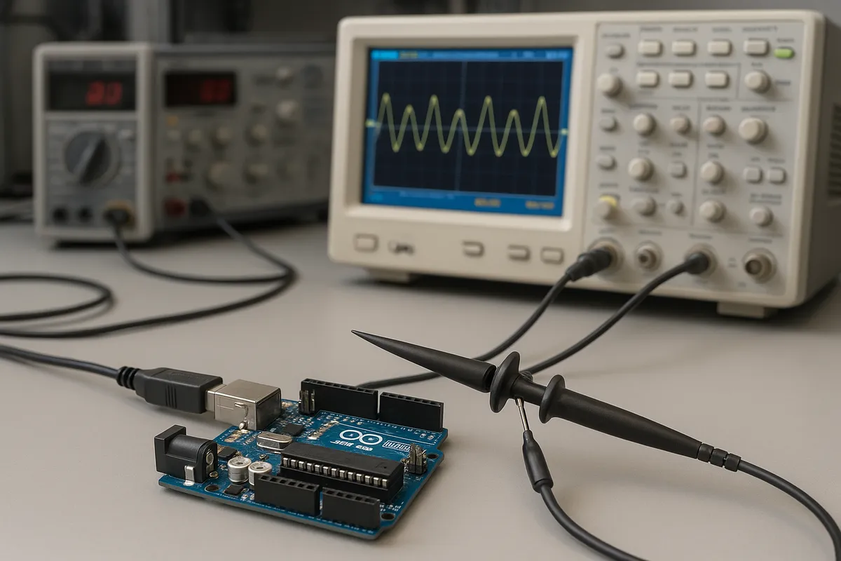 ArduinoマイコンボードとLEDやセンサーなどの電子部品を使った電子工作キットの写真。
