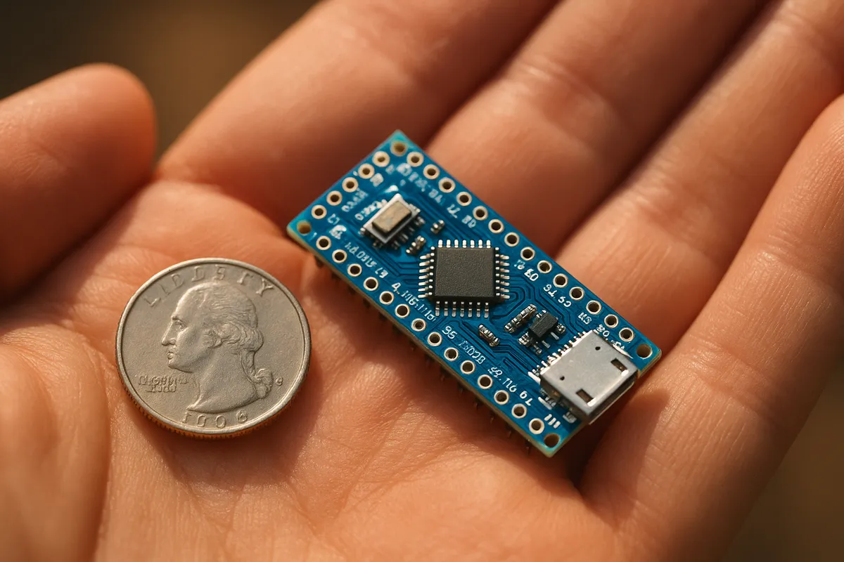 ArduinoマイコンボードとLEDやセンサーなどの電子部品を使った電子工作キットの写真。