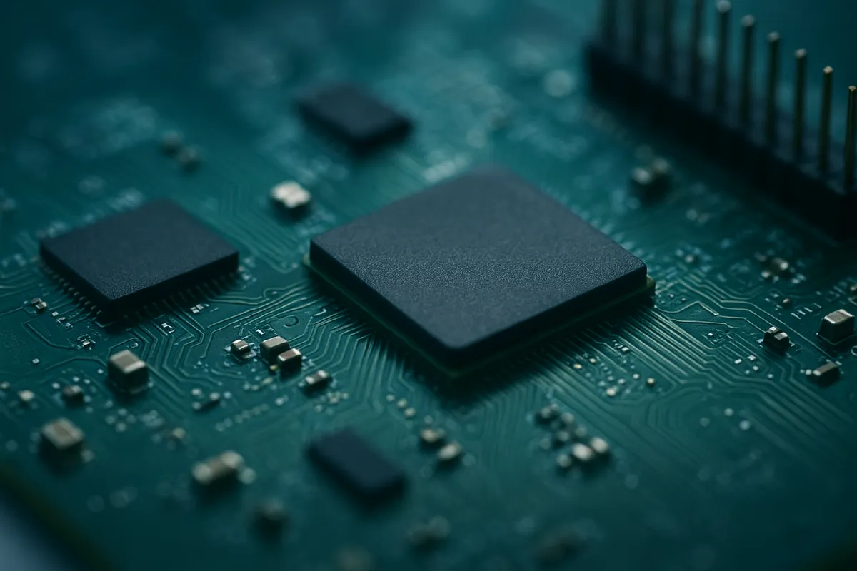 Raspberry Piシングルボードコンピュータとその周辺パーツが電子工作ワークスペースに配置されている。