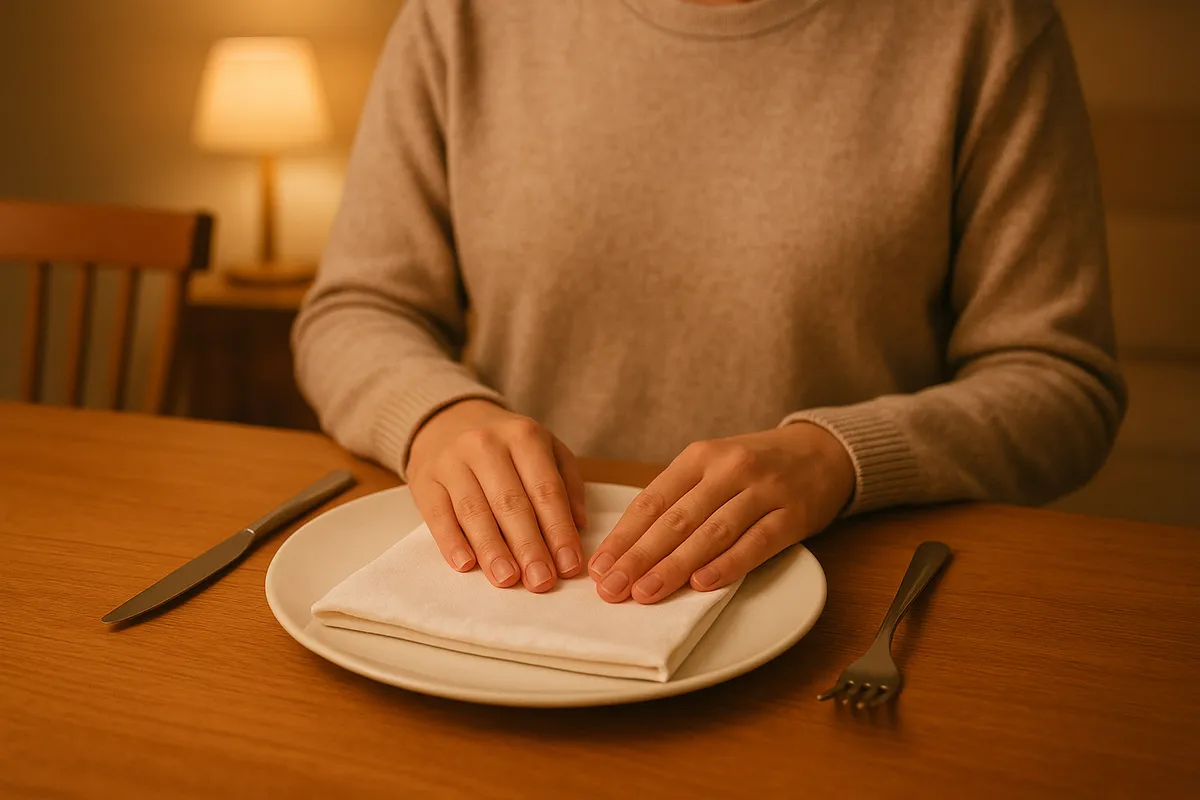 フォーマルな食事シーンでの正しいテーブルマナーと食器の使い方を示した図解。