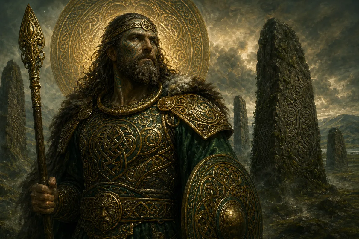 ケルト神話の神々や英雄の神秘的で装飾的なファンタジーアート作品。