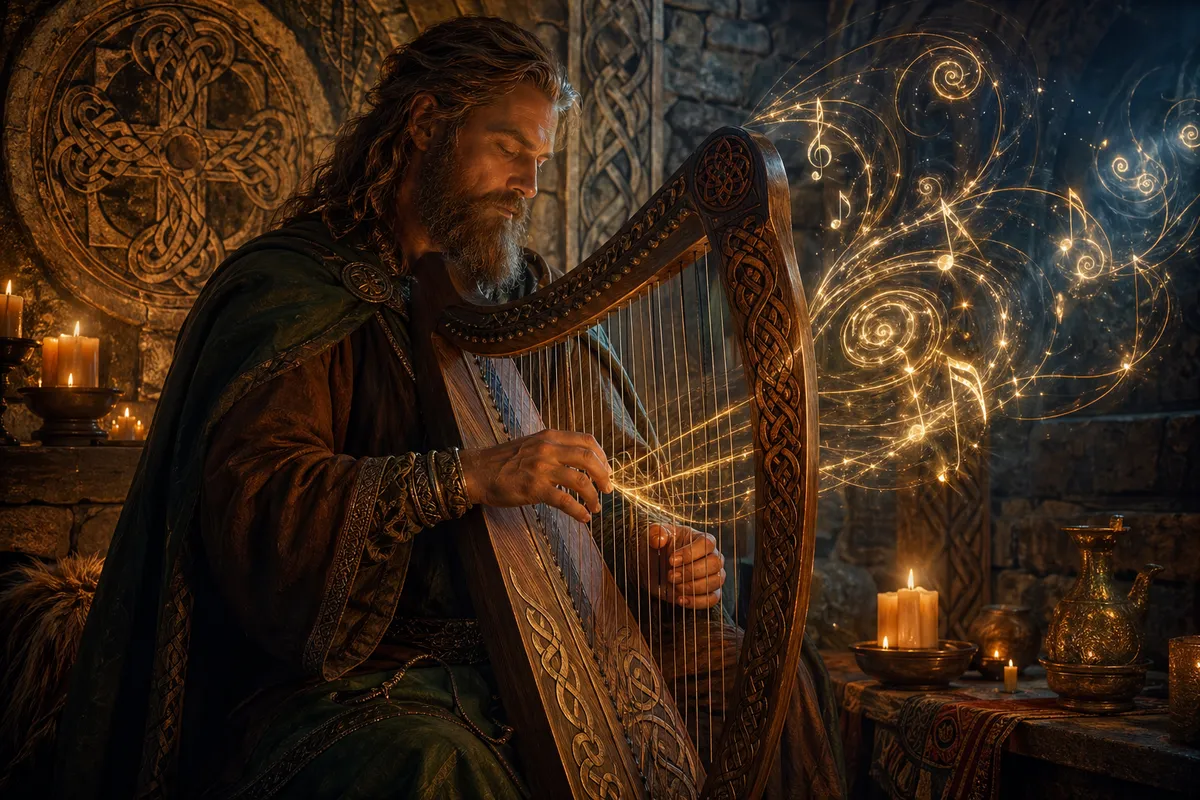 ケルト神話の神々や英雄の神秘的で装飾的なファンタジーアート作品。