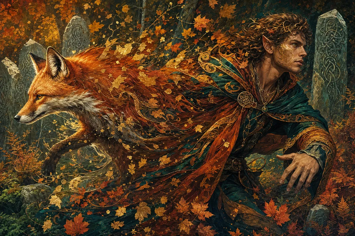 ケルト神話の神々や英雄の神秘的で装飾的なファンタジーアート作品。