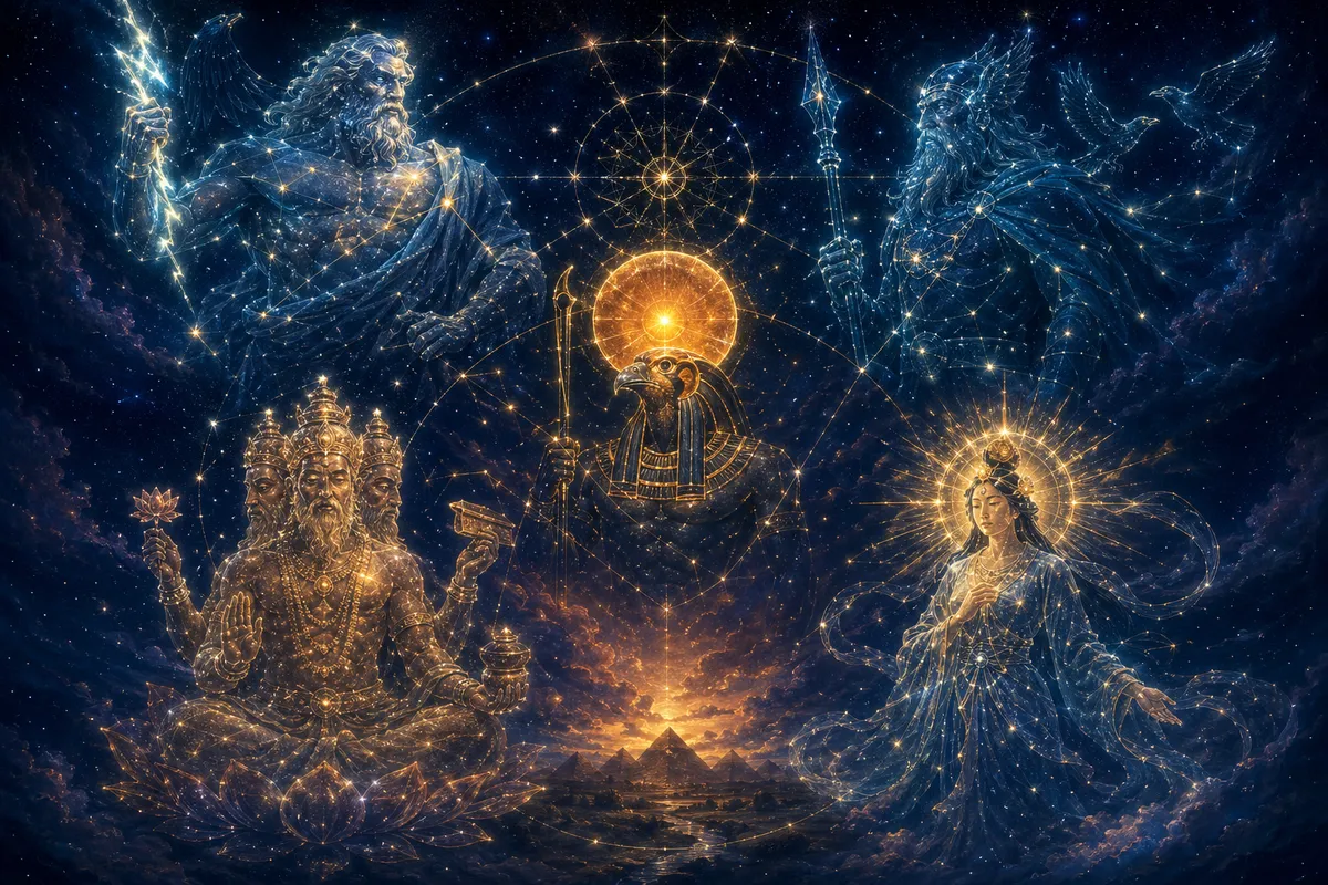 世界各地の神話から共通するアーキタイプと普遍的なテーマを視覚的に表現した図解
