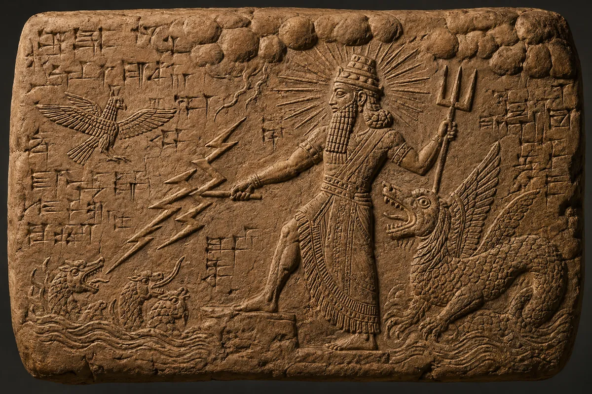 メソポタミア神話の神々と英雄、古代バビロニアの神聖な象徴と神殿の壮大な表現。