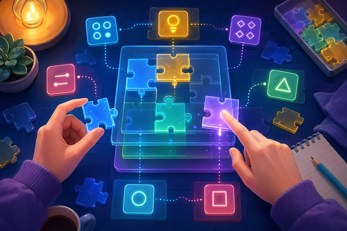 謎解き・脱出ゲームの初心者向けガイドを示す謎解きパズルと手がかりのイラスト