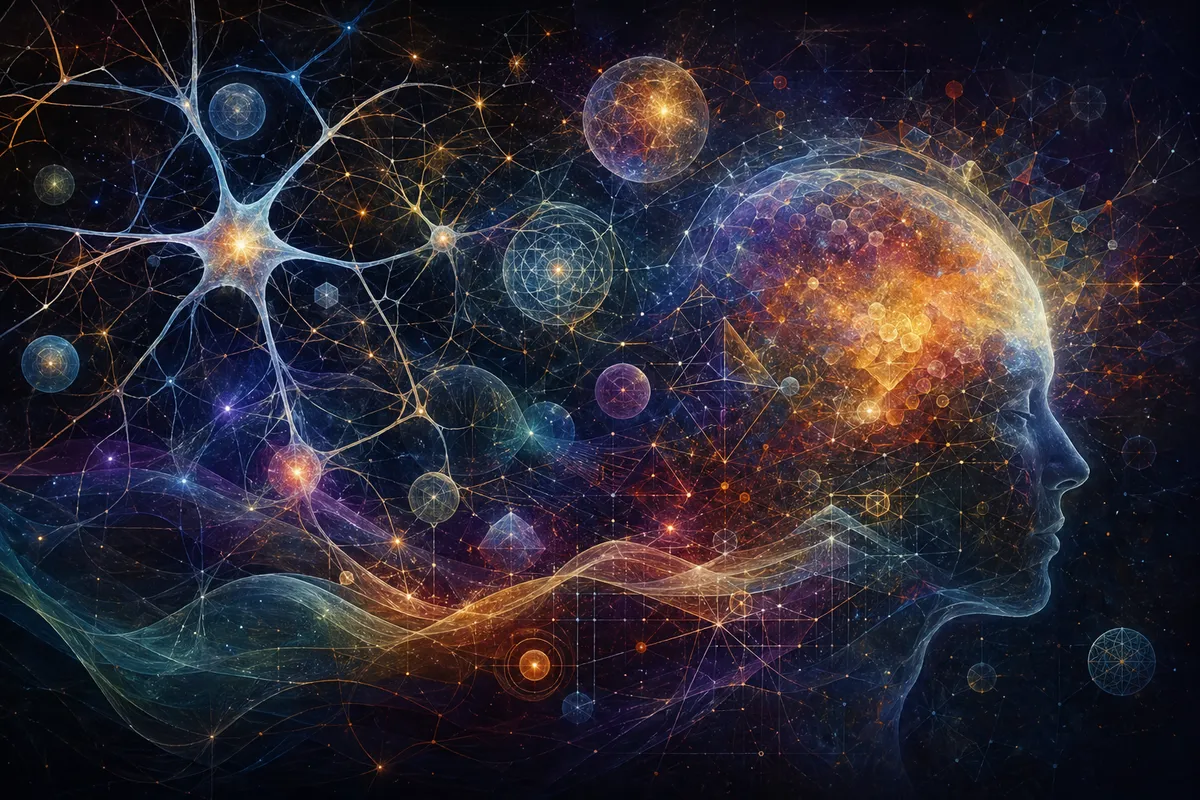 哲学的思考と人間の思想を表現した抽象的で深い視覚的イメージ