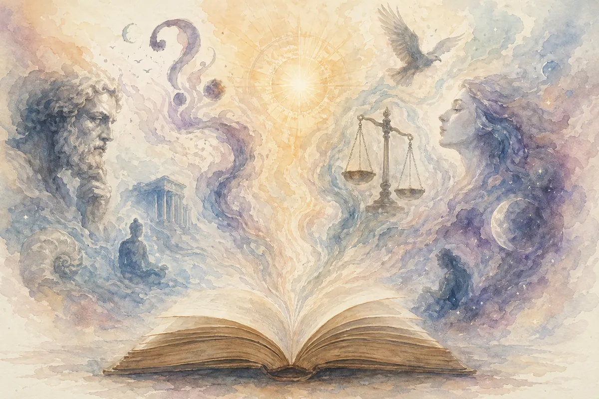 哲学的思考と人間の思想を表現した抽象的で深い視覚的イメージ