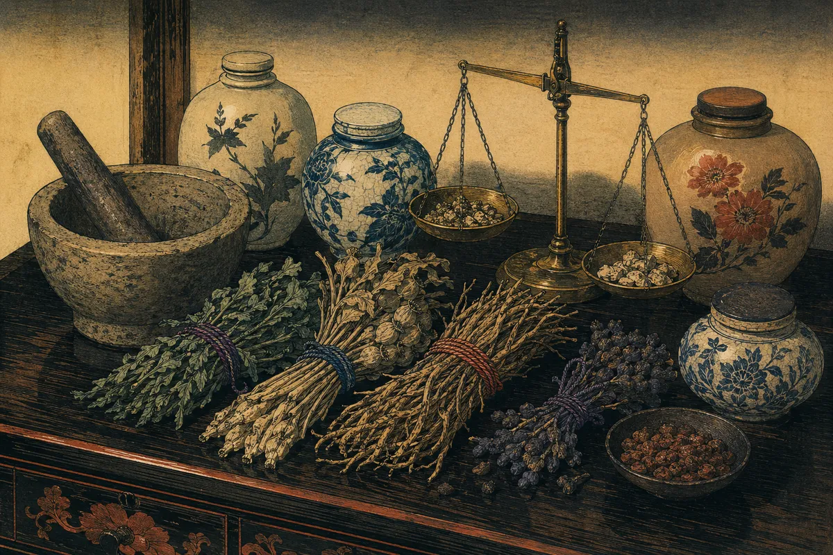 毒性物質の歴史的図鑑イラスト集。植物毒、化学物質、鉱物毒を科学的かつ美的に描写した教養画像。
