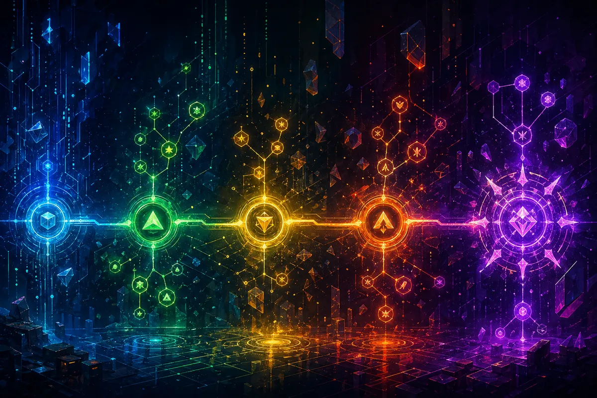 Robloxゲームの攻略ガイドを表現するデジタルアート風のゲームUIと進行図。