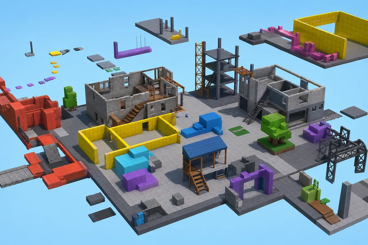 Robloxスタジオの開発環境とゲーム制作ツールのイラストレーション。
