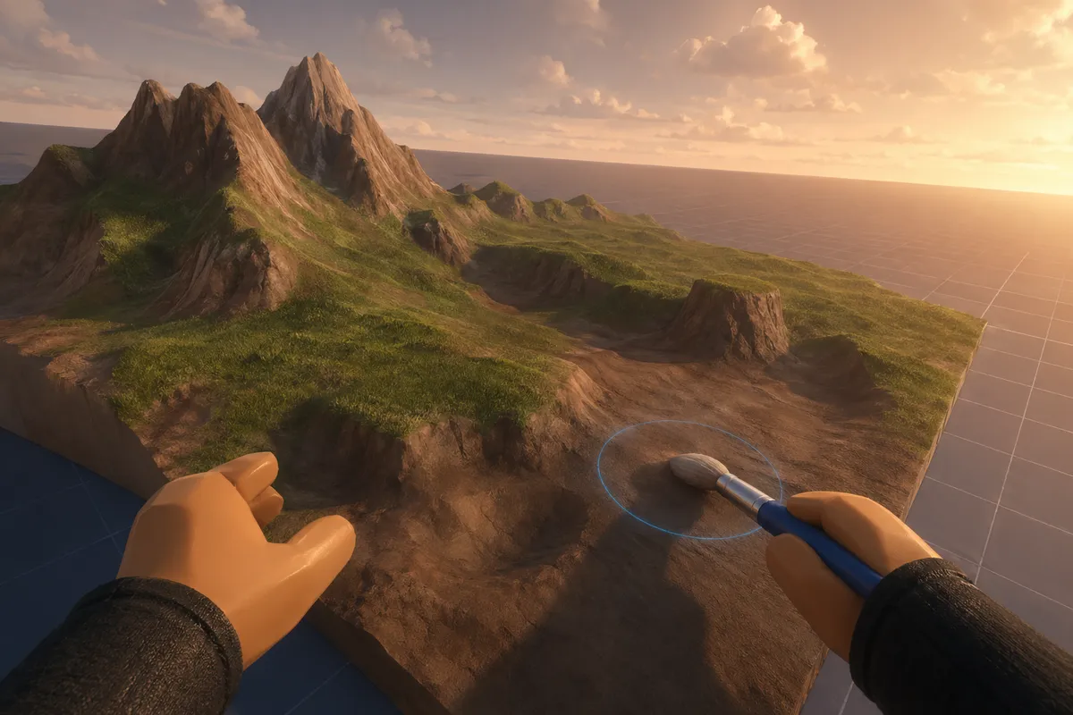 Robloxスタジオの開発環境とゲーム制作ツールのイラストレーション。
