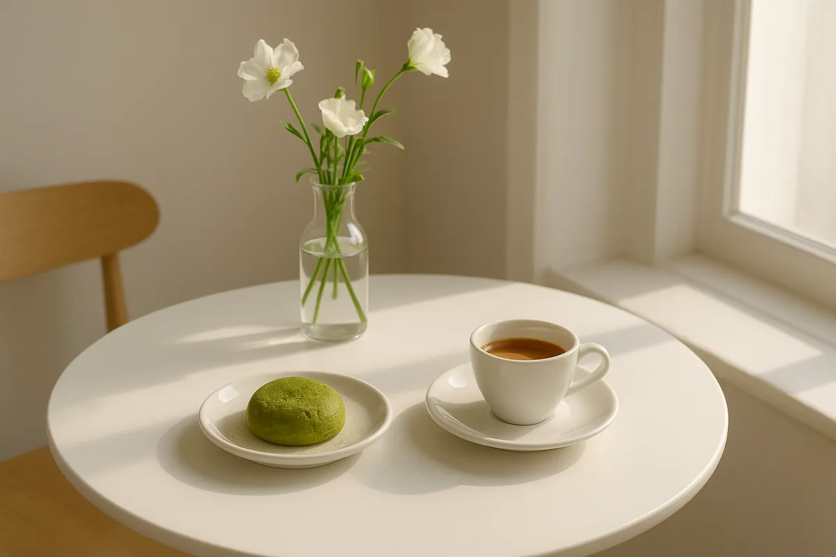 湘南の海辺に佇む、落ち着いた雰囲気のカフェでコーヒーを楽しむ風景。