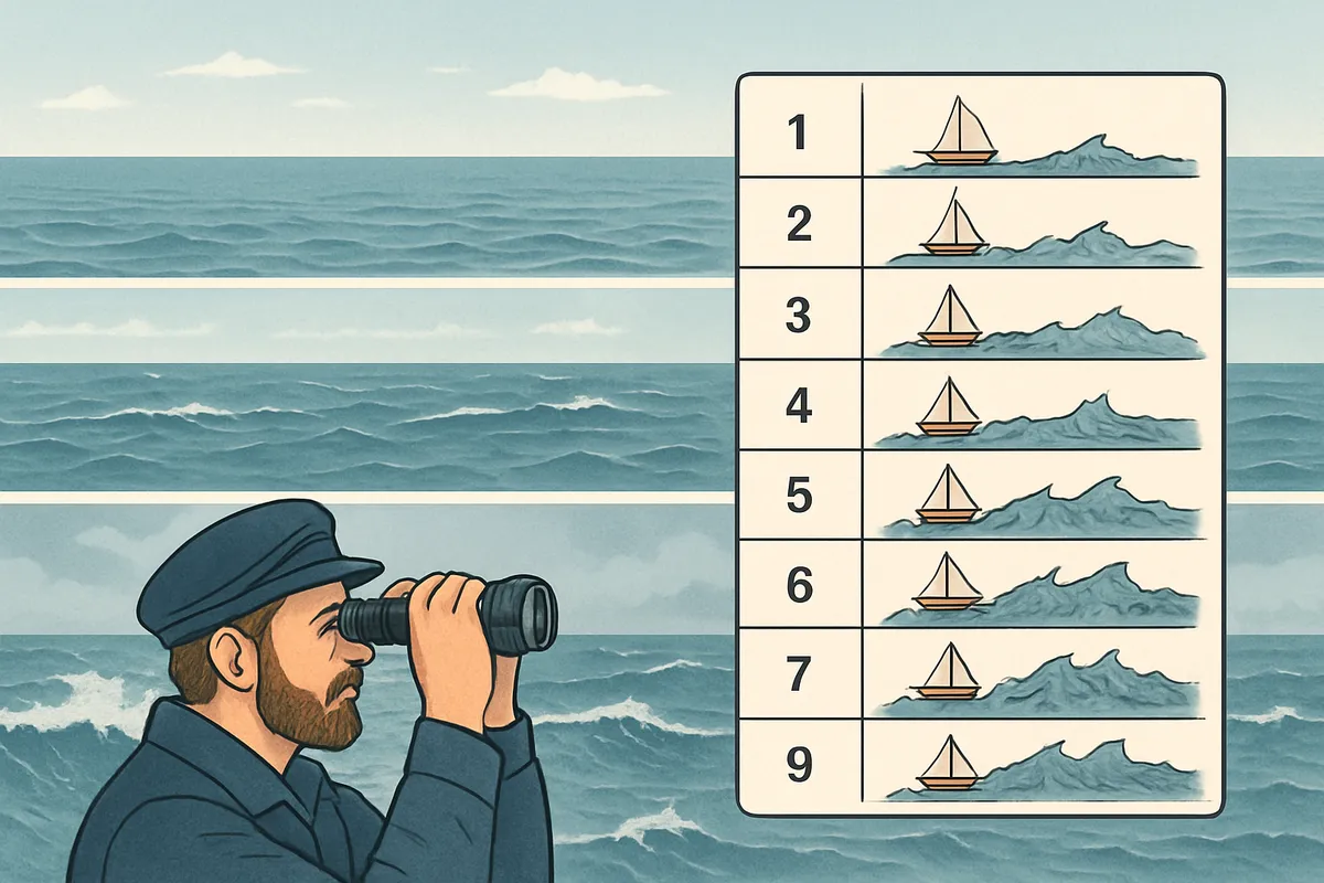 候補地 比較 手順 ボーフォートスケール Beaufort scale 風速 1-9段階 海面状態 帆船 気象観測 視覚判定 海洋 船乗り