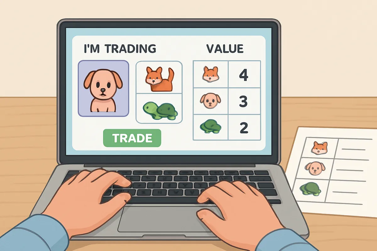 Adopt Me トレード 練習問題 初心者 価値表 WFL ペット交換 ゲーム操作 慣習 取引スキル