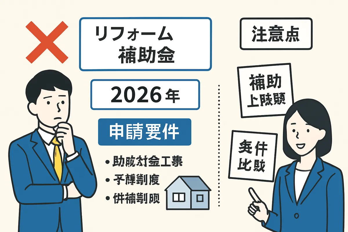 リフォーム補助金 併用パターン NG例 2026年 申請要件 助成対象工事 予算制度 併給制限 注意点 補助上限額 条件比較