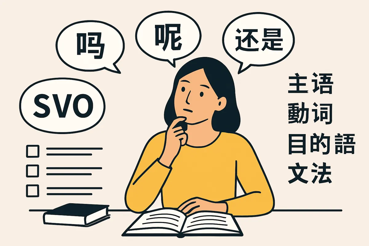 語順 原則 中国語 疑問文 吗 呢 还是 使い分け SVO型 主語 動詞 目的語 文法 疑問詞 肯定文 反復疑問 選択疑問