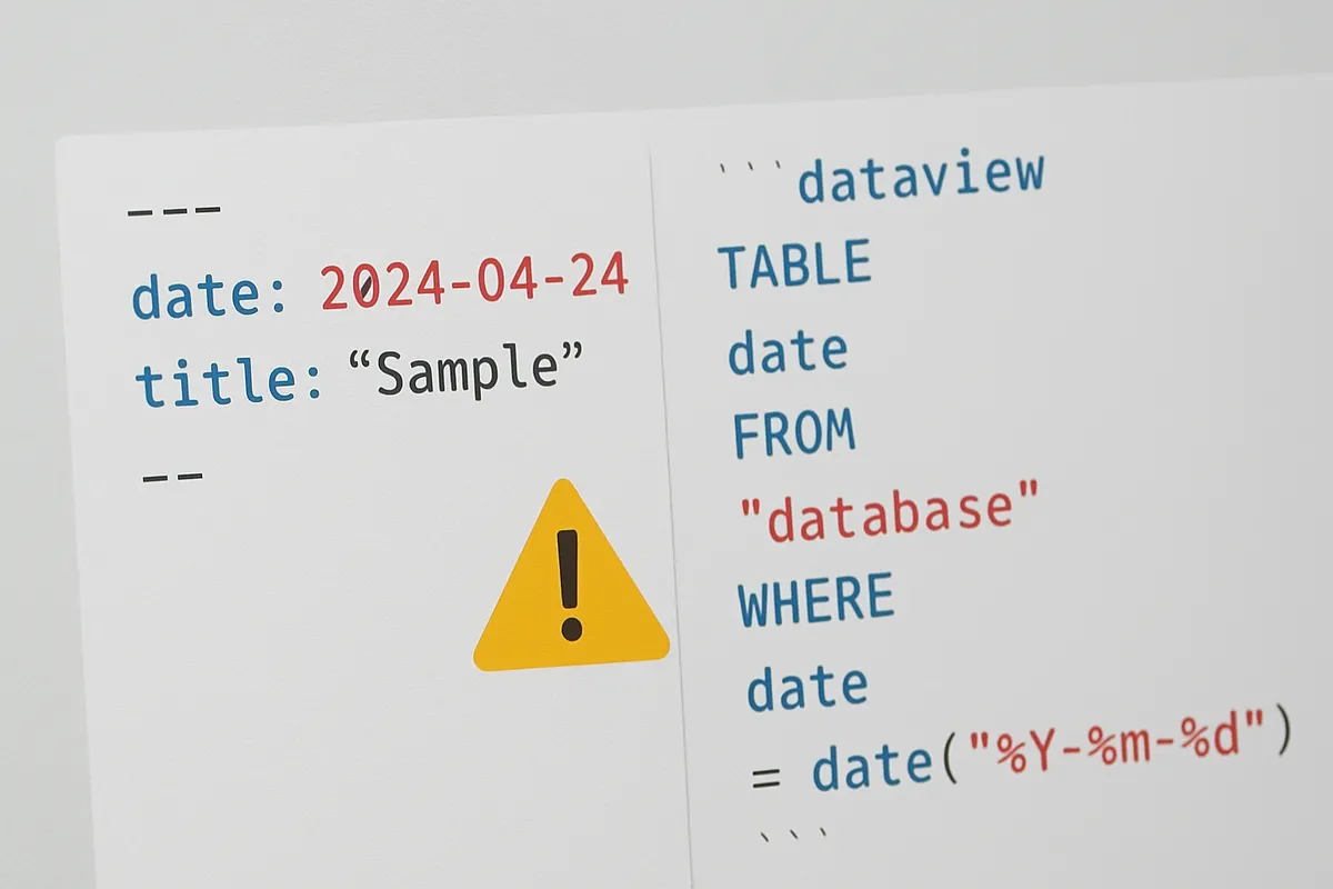 日付認識エラー Obsidian Dataview クエリ トラブルシューティング date format ISO8601 YAML フロントマッター データベース メタデータ解析