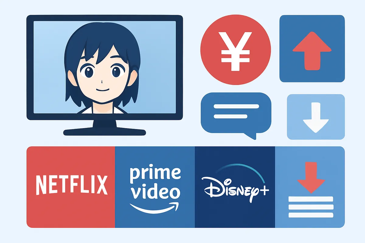 2025 2026年 アニメ見放題 配信サービス 料金改定 新機能 主要企業 コスパ比較 Netflix Amazon Prime Video Disney+ サブスク変更