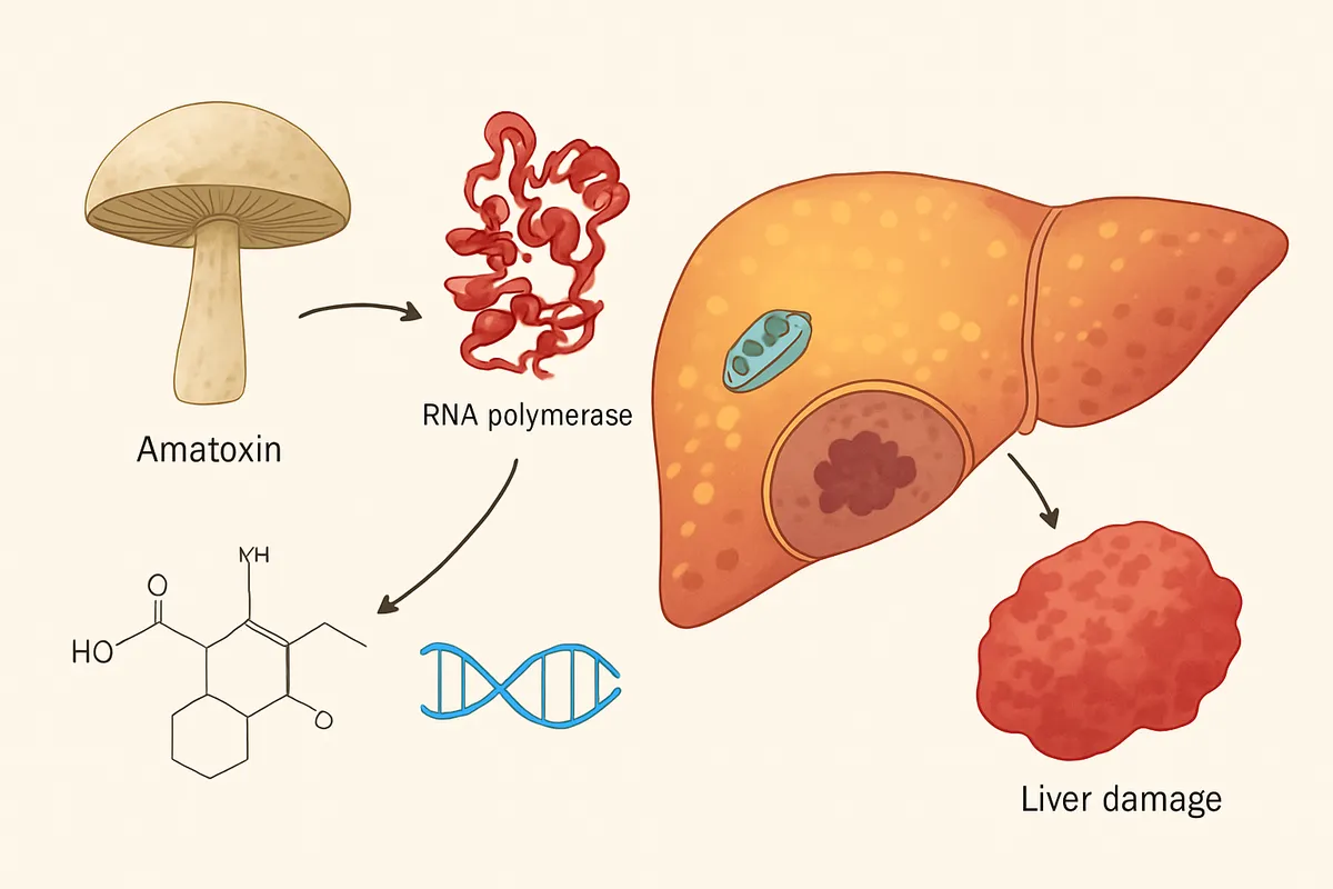 偽回復期 アマトキシン RNA polymerase II 阻害 肝障害 毒性メカニズム 肝細胞 遅延型障害 キノコ毒 amatoxin 毒物代謝 肝機能低下 症状再発