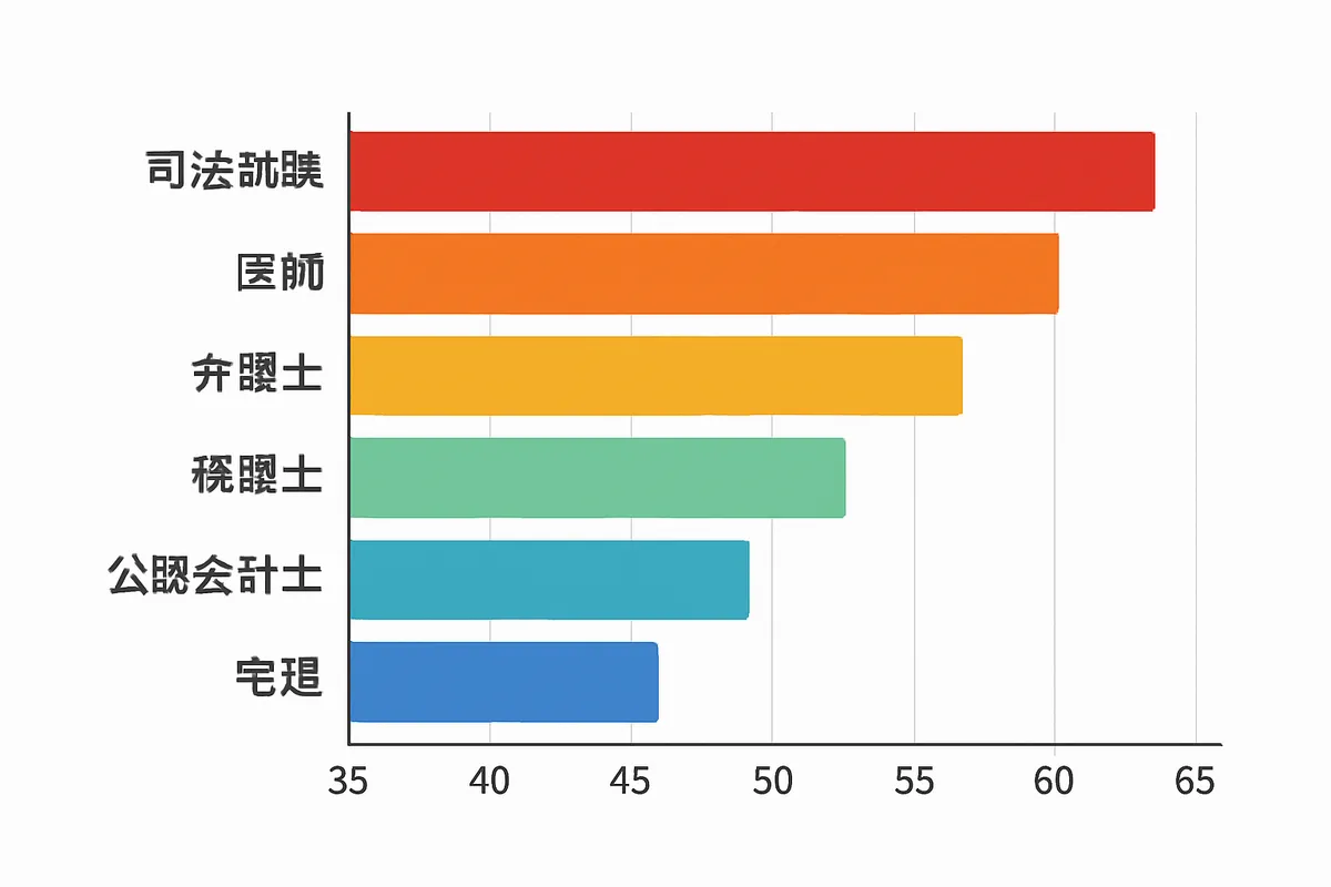 国家資格 偏差値 難易度比較 司法試験 医師 弁護士 税理士 公認会計士 宅建 早見表 ランキング 合格率 受験難易度