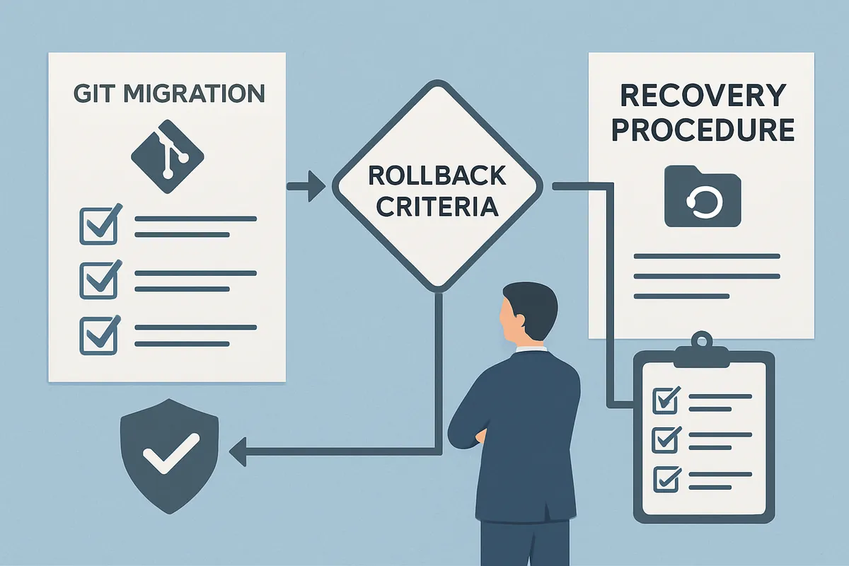 切り戻し条件 判断ゲート 復旧手順 リポジトリ移行 git migration rollback criteria decision gate recovery procedure checklist