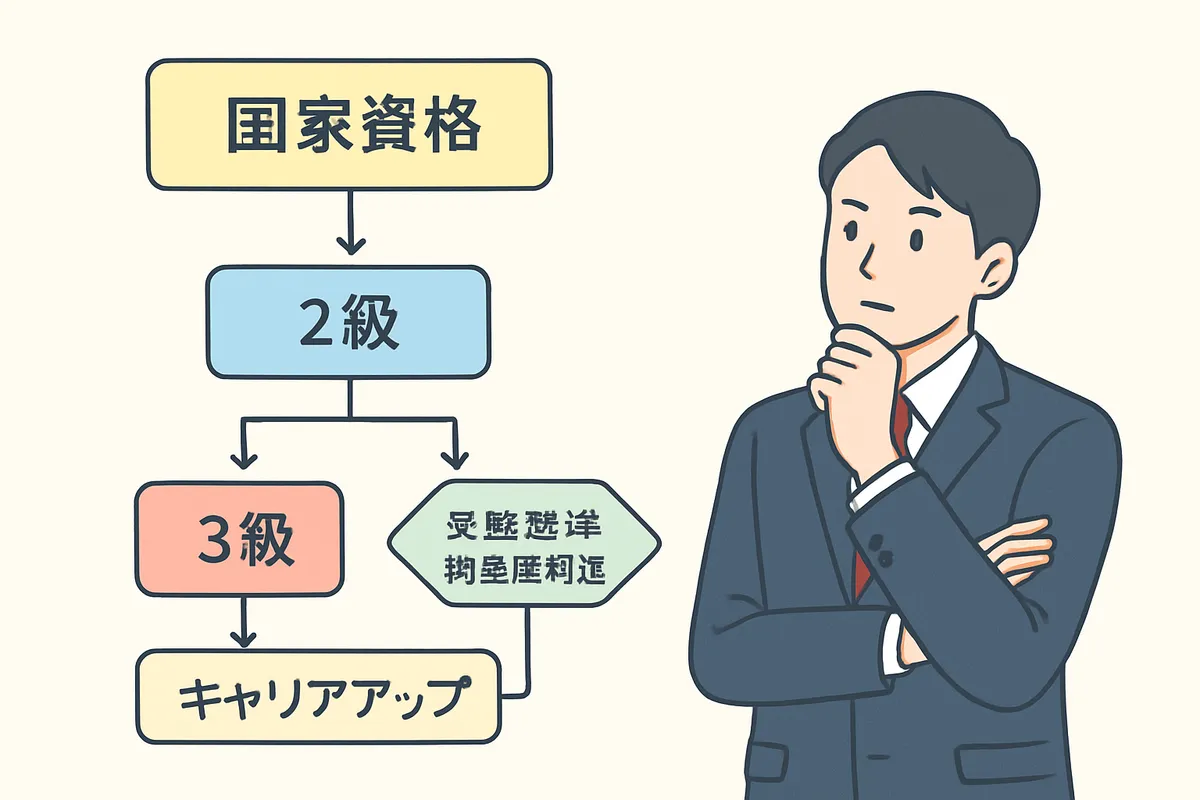 国家資格 2級 3級 受験基準 難易度判定 社会人 短期取得 キャリアアップ 資格選択フロー decision-making