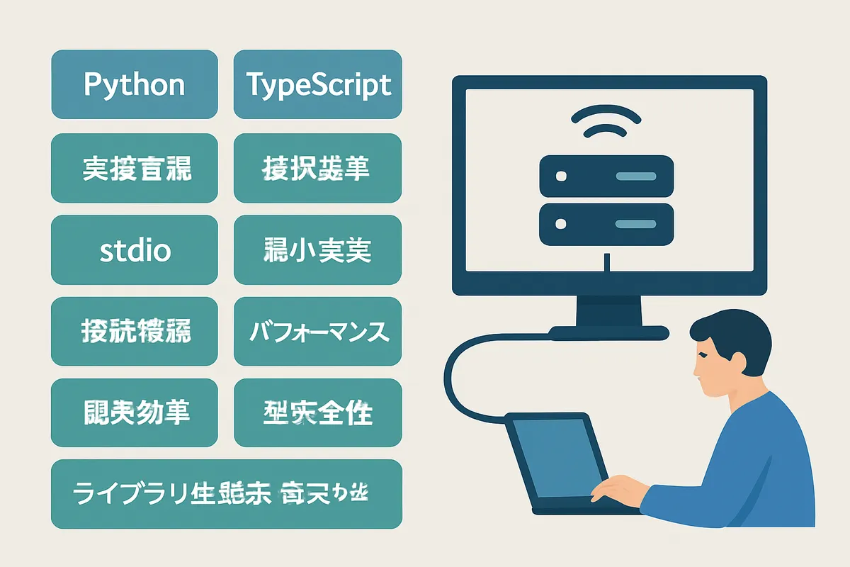 Python TypeScript 実装言語 選択基準 MCPサーバー stdio 最小実装 接続確認 パフォーマンス 開発効率 型安全性 ライブラリ生態系 デバッグ容易性