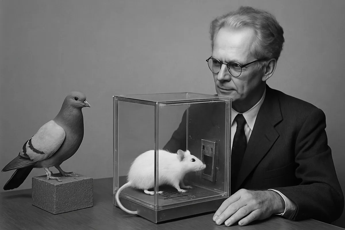 スキナー Burrhus Frederic Skinner オペラント条件づけ 強化子 箱 ネズミ ハト 行動主義 心理学 1930年代 アメリカ 実験 operant conditioning re