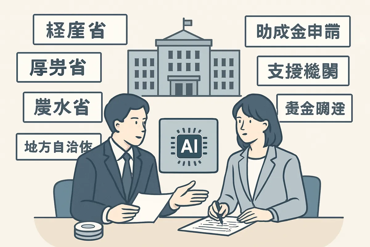 管轄省庁 経産省 厚労省 農水省 助成金申請 AI補助事業 国庫補助 地方自治体 申請要件 支援機関 資金調達