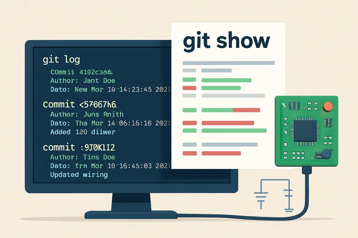 Git履歴 コミット履歴 ログ表示 バージョン管理 電子工作 git log git show ソースコード変更追跡 タイムスタンプ author commit message diff