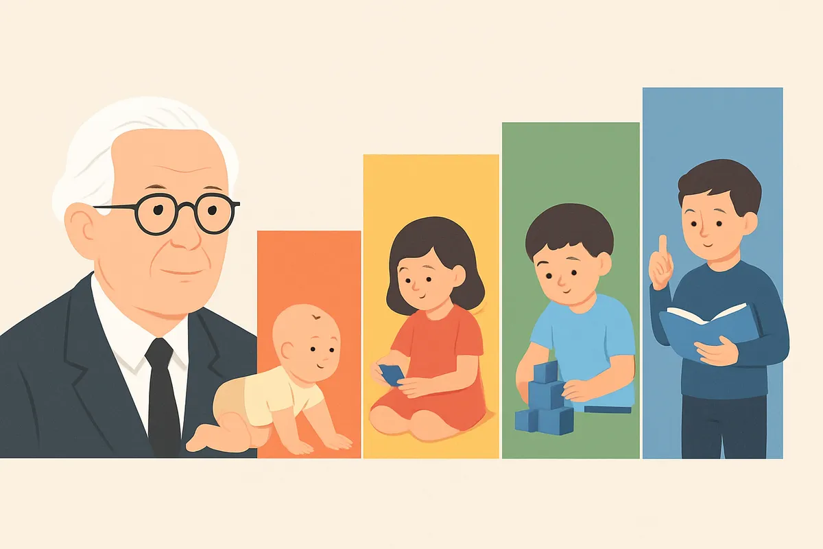 ピアジェ Jean Piaget 認知発達理論 4段階 感覚運動期 前操作期 具体的操作期 形式的操作期 子ども発達 認知心理学 構成主義 スイス心理学者 20世紀