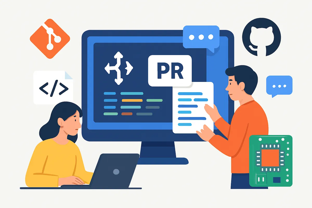 Pull Request PR レビュー コード共有 Git GitHub 電子工作 ファームウェア バージョン管理 協調開発 差分確認 マージ 初心者向け