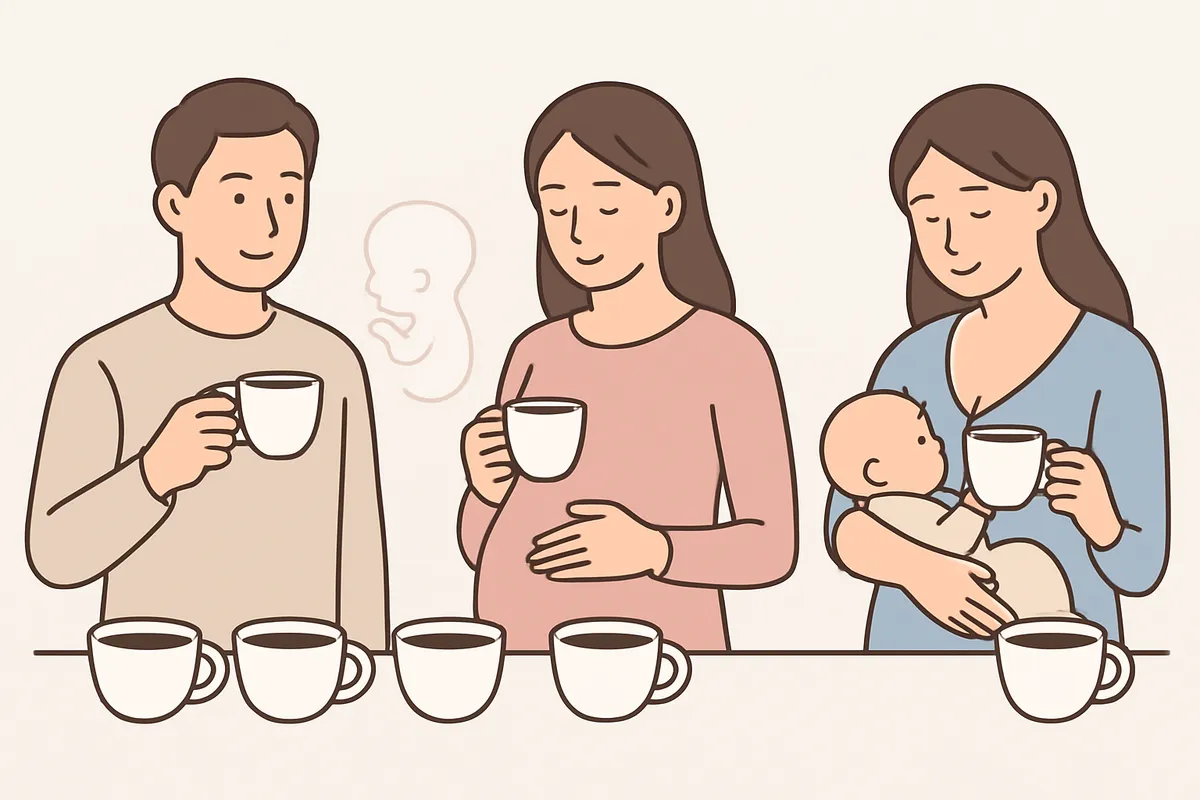 カフェイン摂取量 成人400mg 妊娠中200mg 授乳中 daily intake guidance 健康基準 コーヒー杯数 妊婦注意 胎児影響 授乳婦 カフェイン感受性