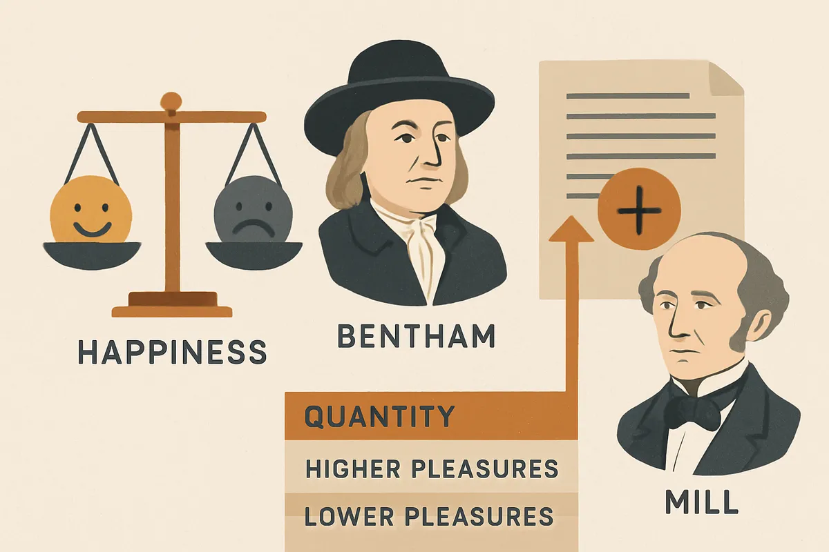 功利主義 utilitarianism ベンサム Bentham ミル Mill 幸福最大化 最大多数の最大幸福 快楽 苦痛 質量原理 高級快楽 低級快楽 批判 倫理学