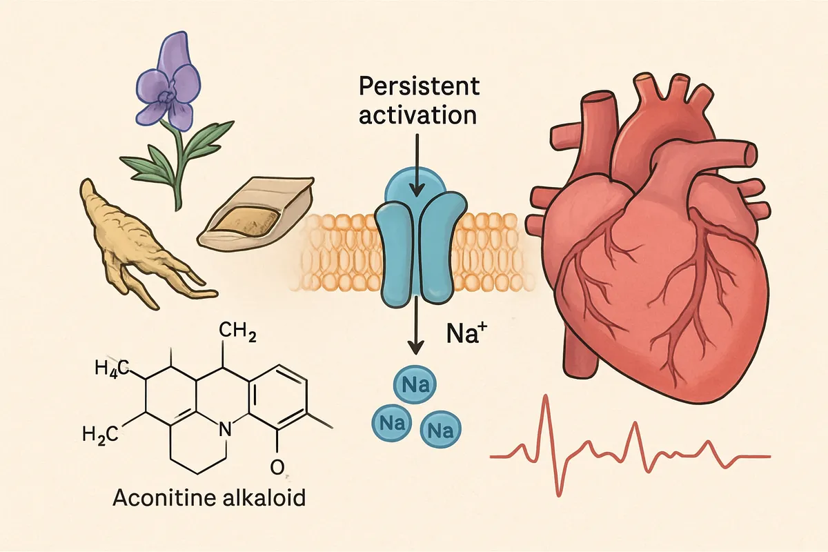 Na+ channel persistent activation トリカブト 附子 アコニチン alkaloid 神経毒性 不整脈 痙攣 漢方薬 毒性機序 cardiac arrhythmia so