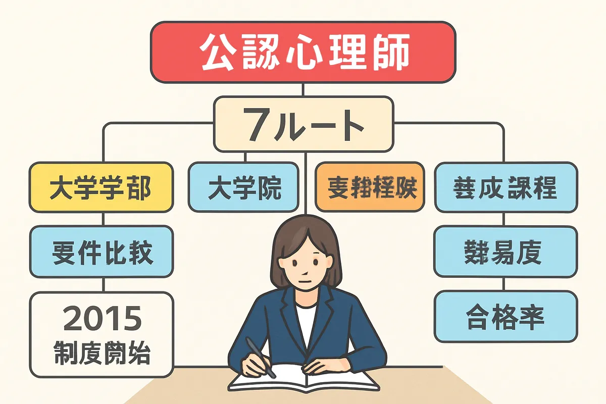 公認心理師 受験資格 7ルート 国家資格 心理職 大学学部 大学院 実務経験 養成課程 要件比較 難易度 合格率 2015年制度開始