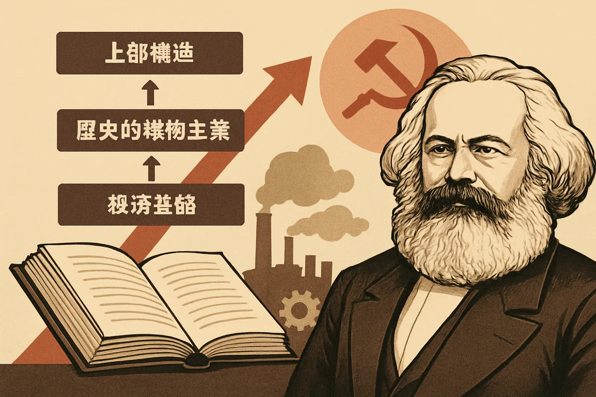 マルクス 決定論 唯物論 資本論 歴史的唯物主義 経済基盤 上部構造 19世紀 ドイツ哲学 弁証法 階級闘争 必然性