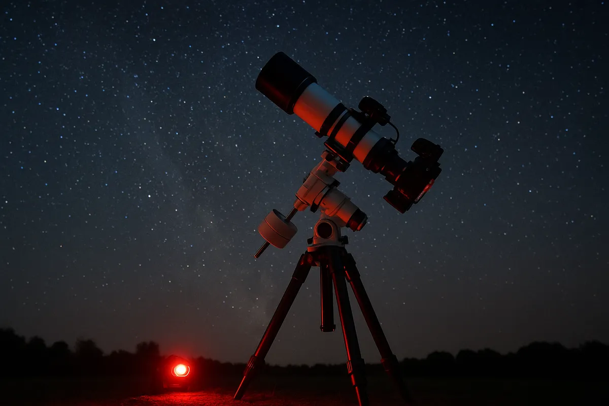 天体撮影の機材セットアップと星空撮影技法の実践シーン。