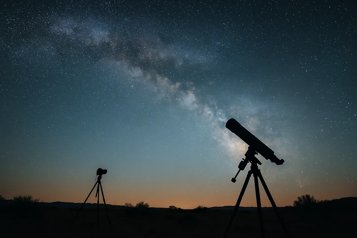 天体撮影の機材セットアップと星空撮影技法の実践シーン。